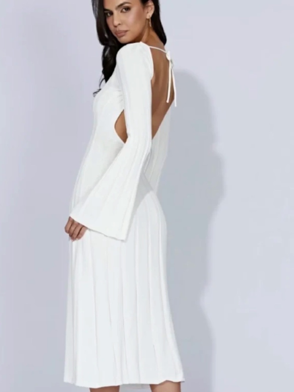 Meshki White Juniper Flare-Sleeve Midi Dress